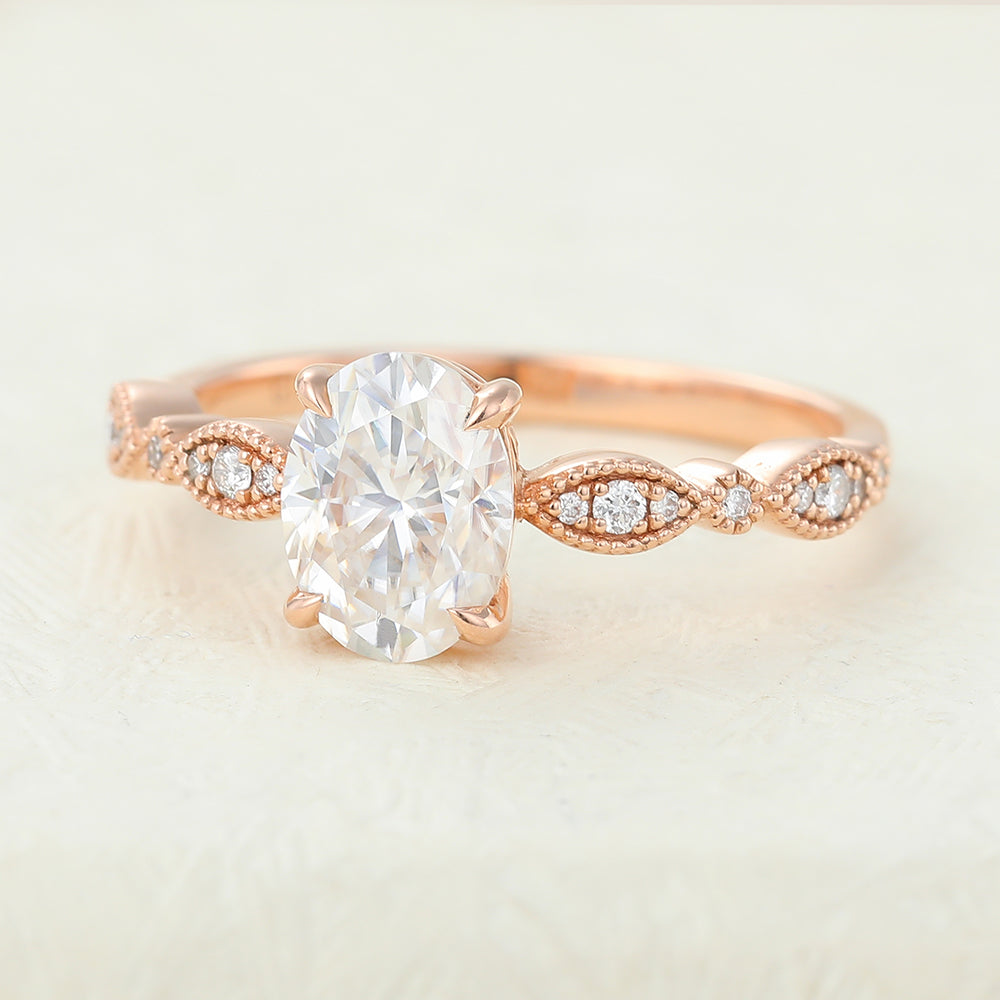 Daniela-1.33 Carats Oval Moissanite Vintage Engagement Ring