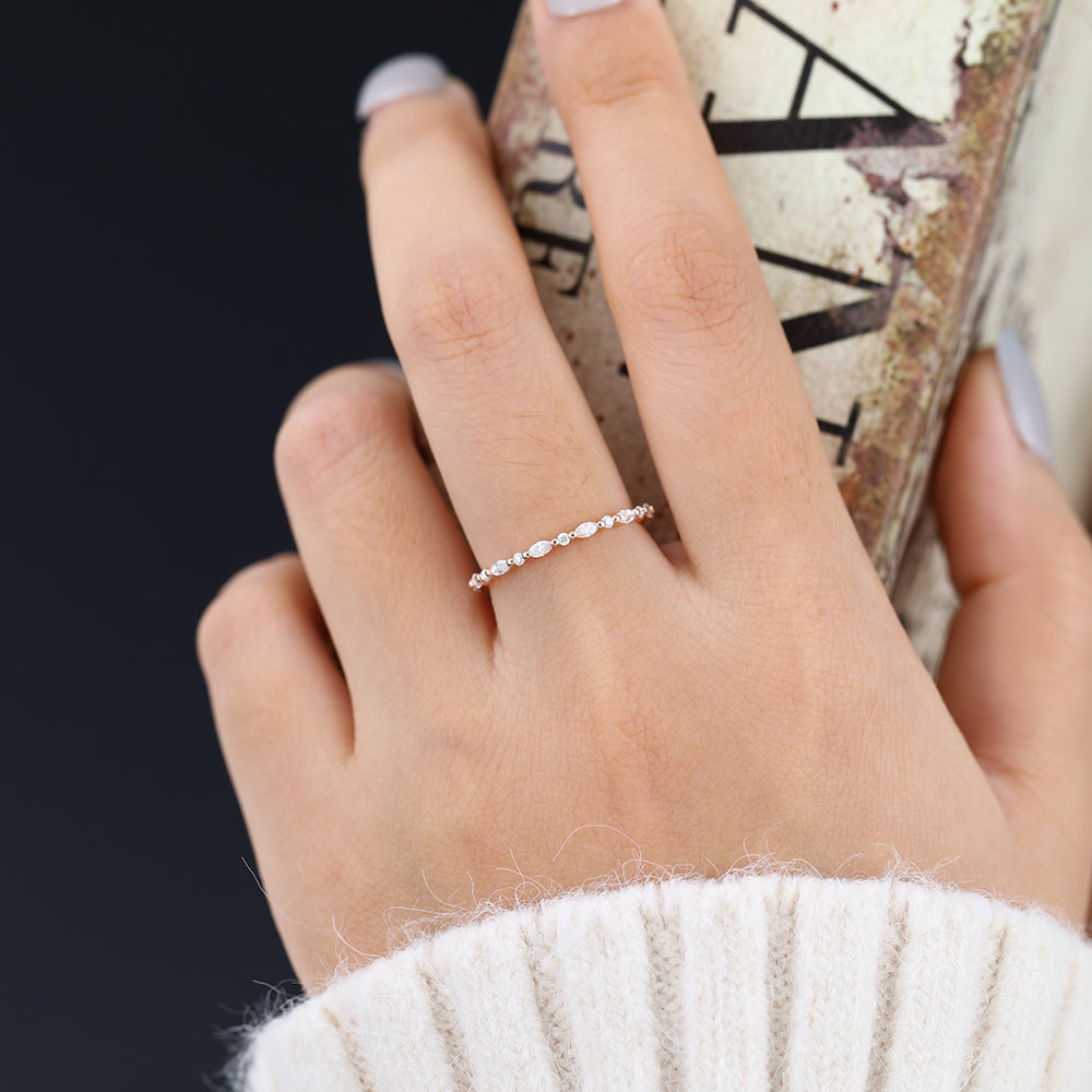Adam-0.6 TCW Marquise & Round Moissanite Bezel Wedding Band