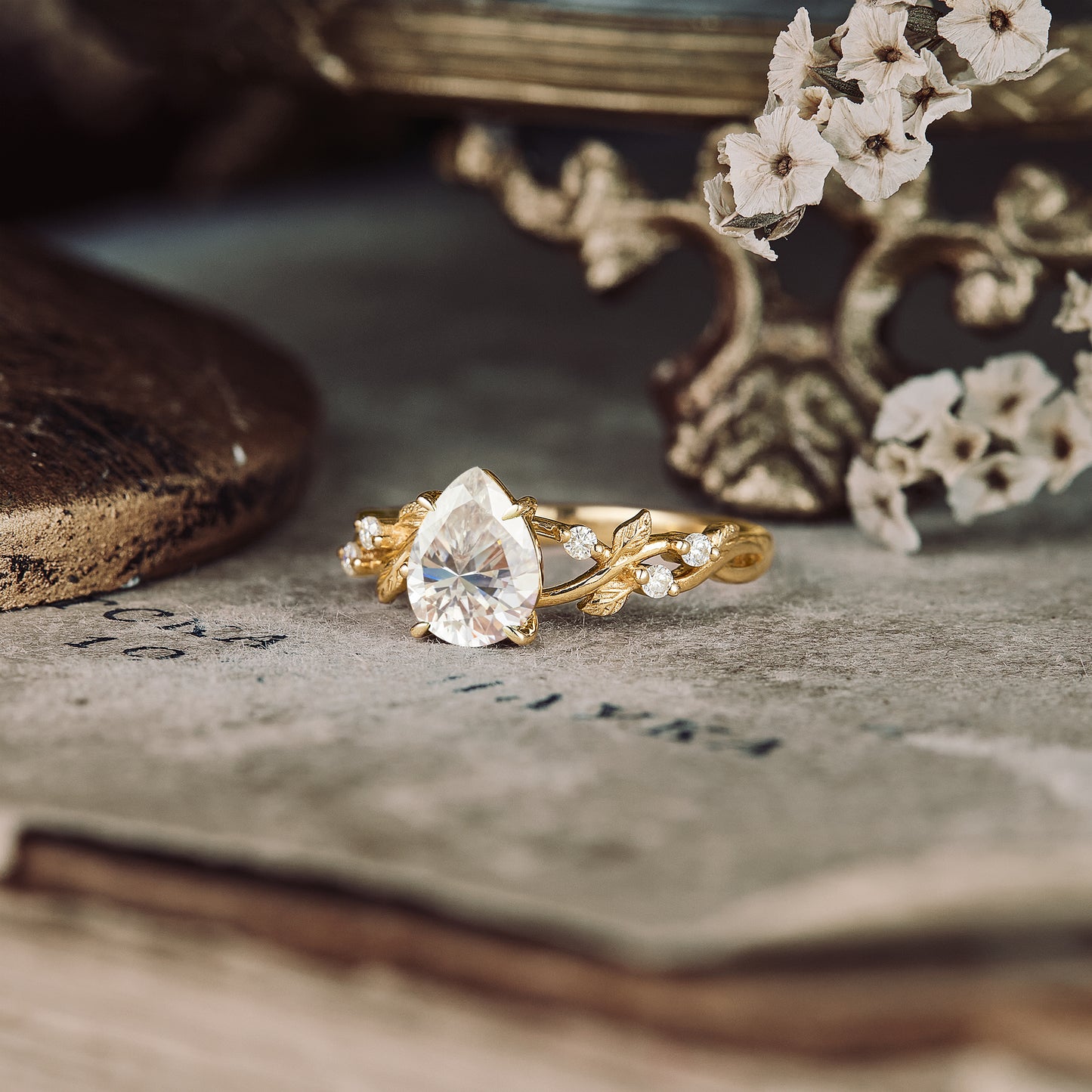 1.2 CT Carat Moissanite Diamond Pear Shape Vintage Engagement Ring