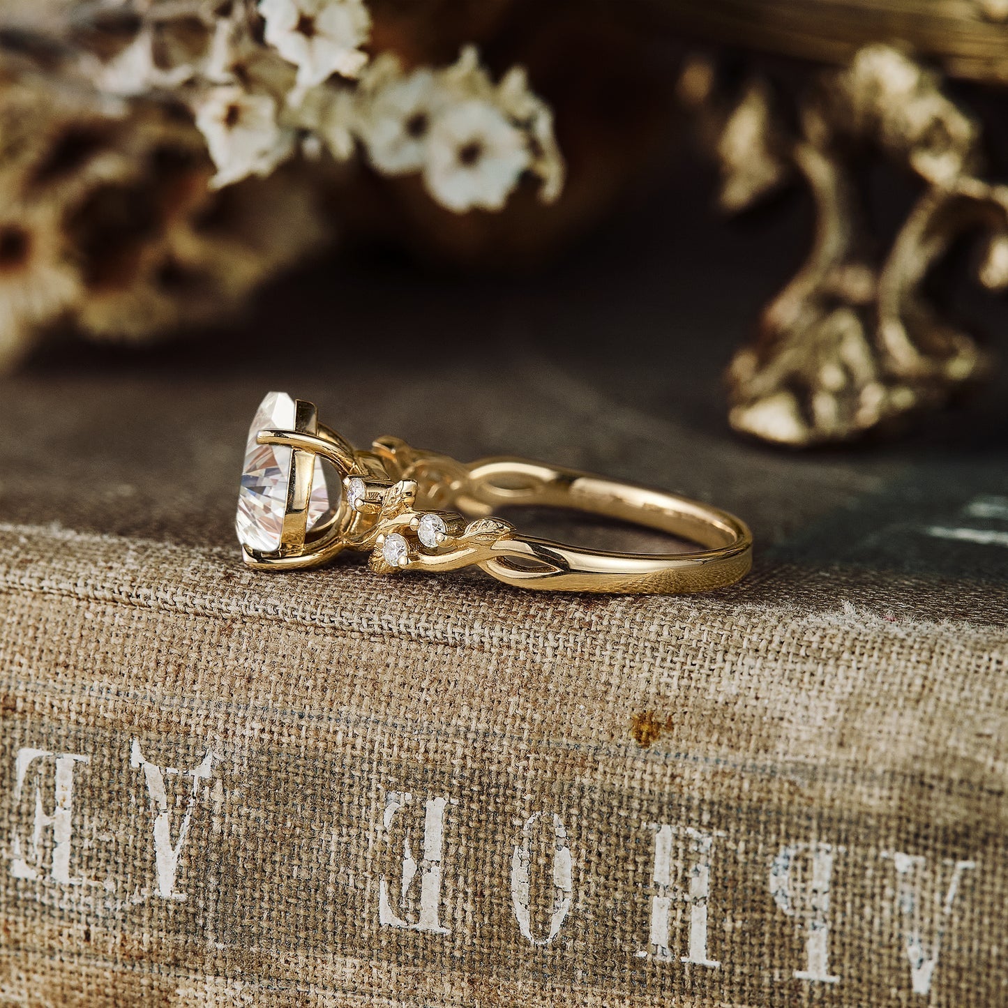 1.2 CT Carat Moissanite Diamond Pear Shape Vintage Engagement Ring