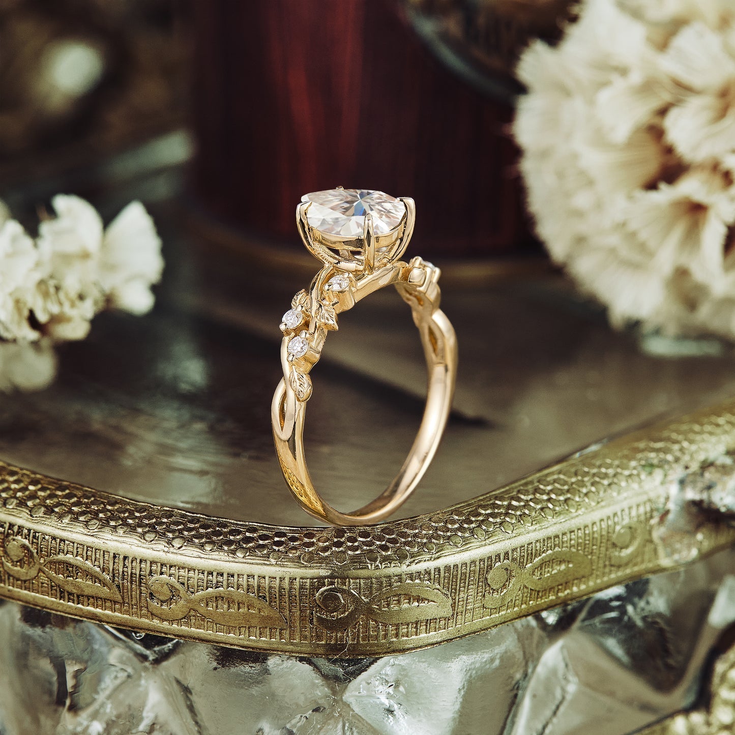 1.2 CT Carat Moissanite Diamond Pear Shape Vintage Engagement Ring
