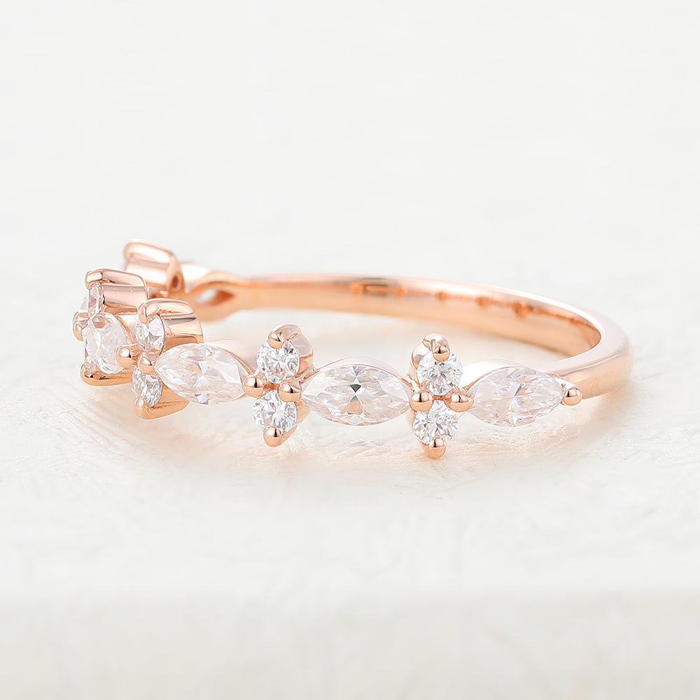 Hailey-0.62 TCW Marquise & Round Moissanite Cluster Wedding Band