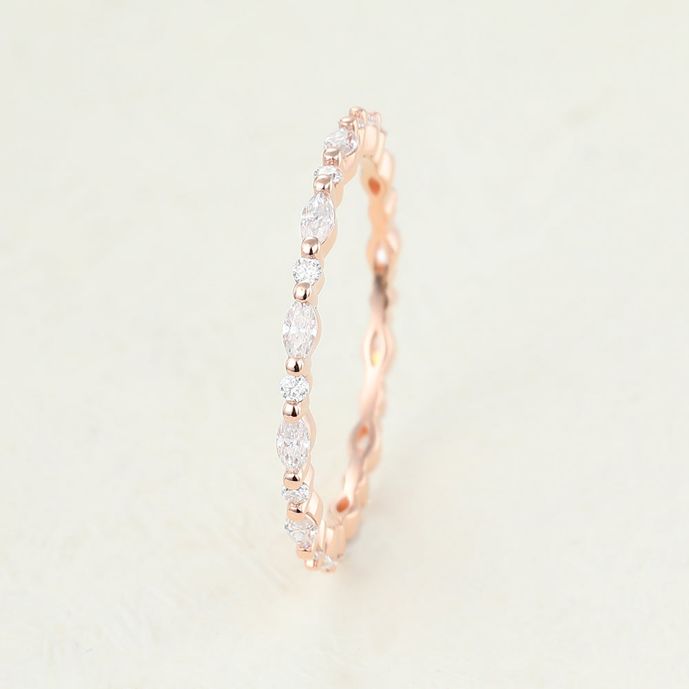 Adam-0.6 TCW Marquise & Round Moissanite Bezel Wedding Band