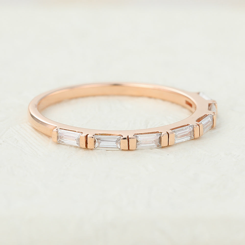 Eva-0.42 TCW Baguette Moissanite Half Eternity Wedding Band