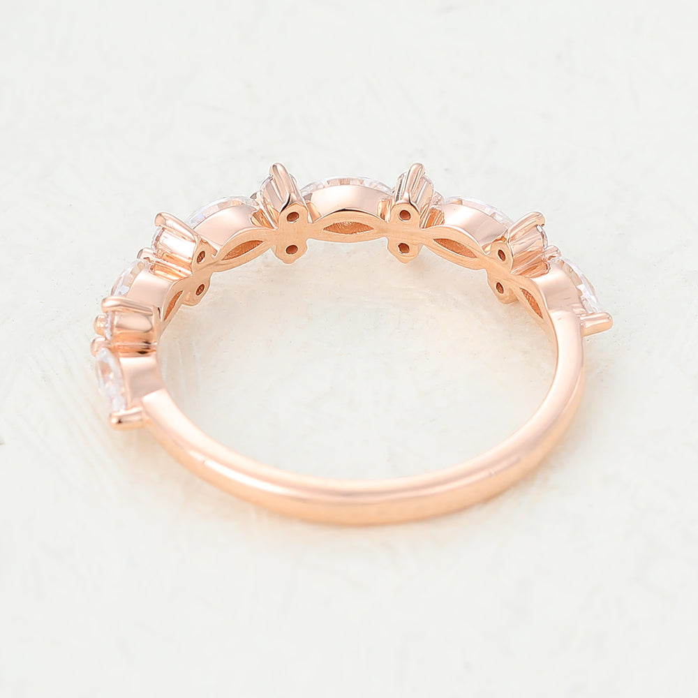Hailey-0.62 TCW Marquise & Round Moissanite Cluster Wedding Band
