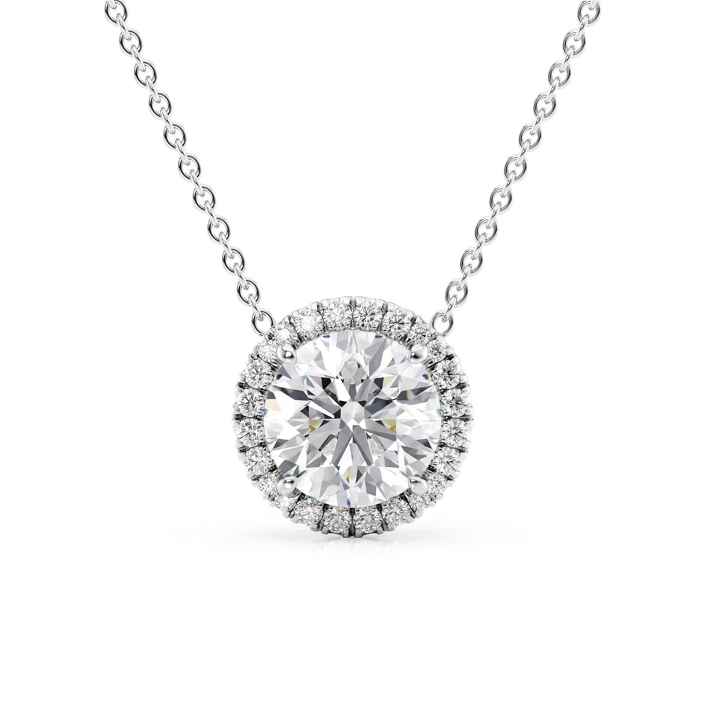 Brooklyn-2.0 Carats Round Moissanite Halo Necklace