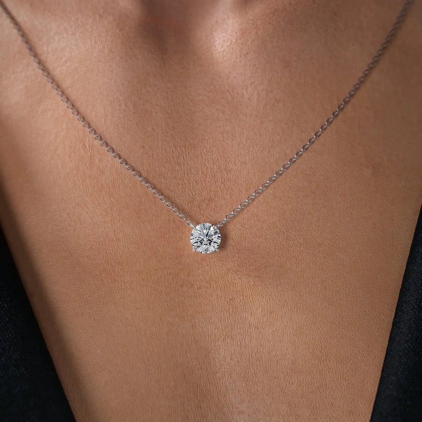 Hannah-2.0 Carats Round Moissanite Solitaire Necklace