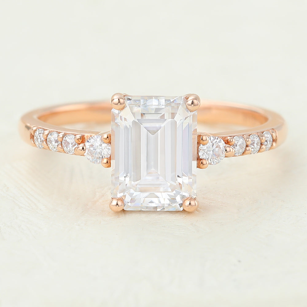 Kendra-1.60 Carats Emerald Moissanite Pave Engagement Ring