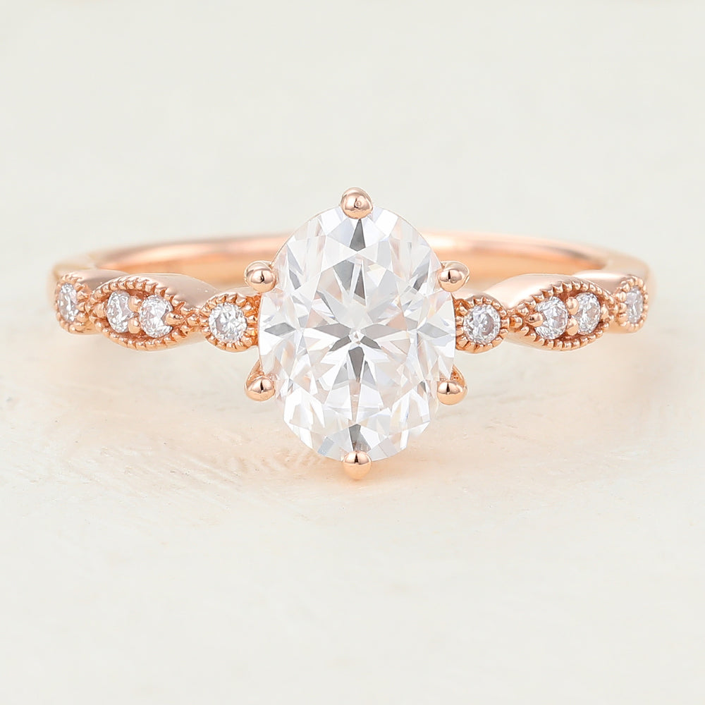 Angel-1.33 Carats Oval Moissanite Vingtage Engagement Ring