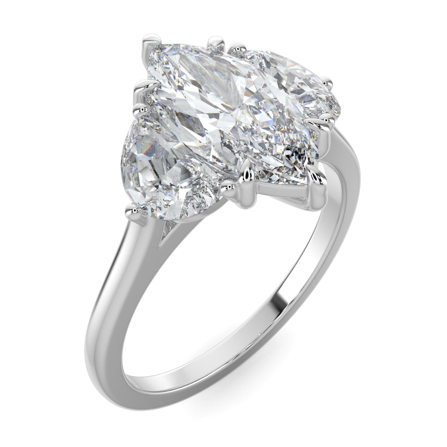 Leah-1.0 Carats Marquise Moissanite Three Stone Engagement Ring