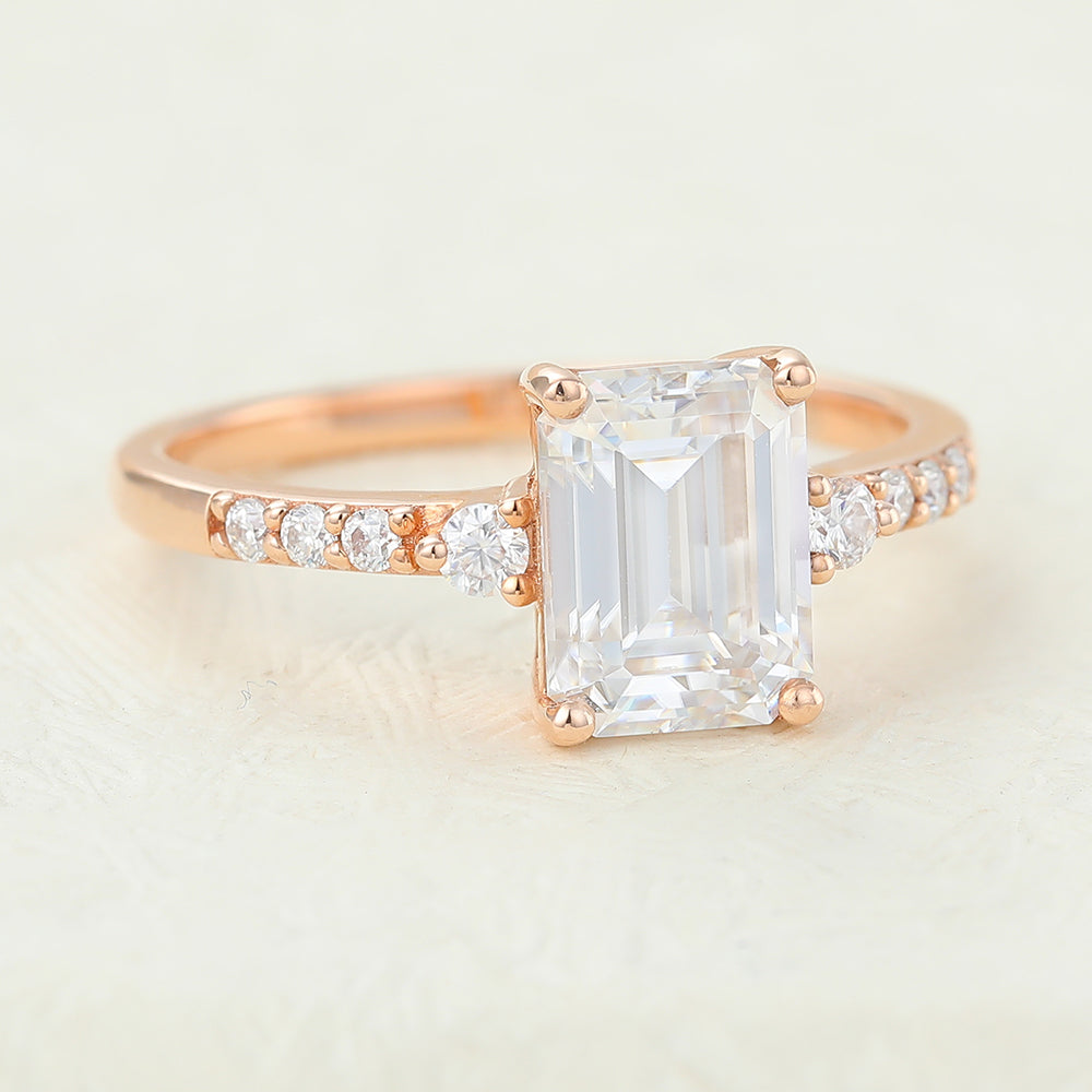 Kendra-1.60 Carats Emerald Moissanite Pave Engagement Ring