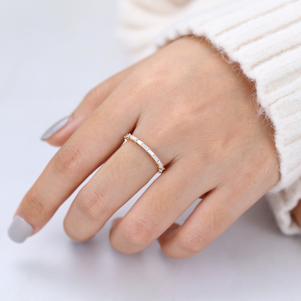 Tyler-0.6 TCW Baguette Moissanite Half Eternity Wedding Band