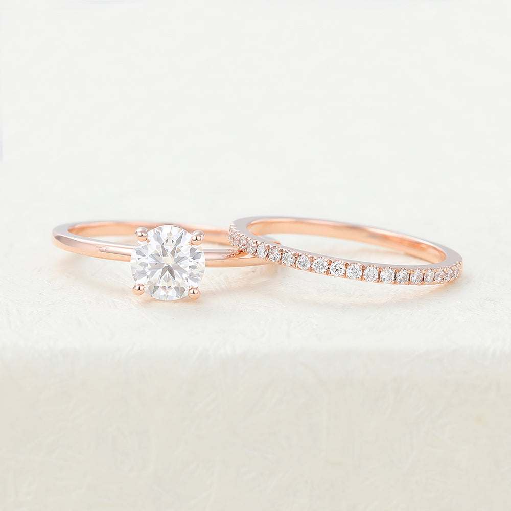 Elise-0.68 Carats Round Moissanite pave Bridal Ring Set