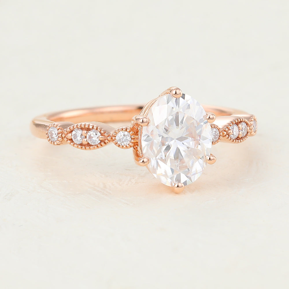 Angel-1.33 Carats Oval Moissanite Vingtage Engagement Ring