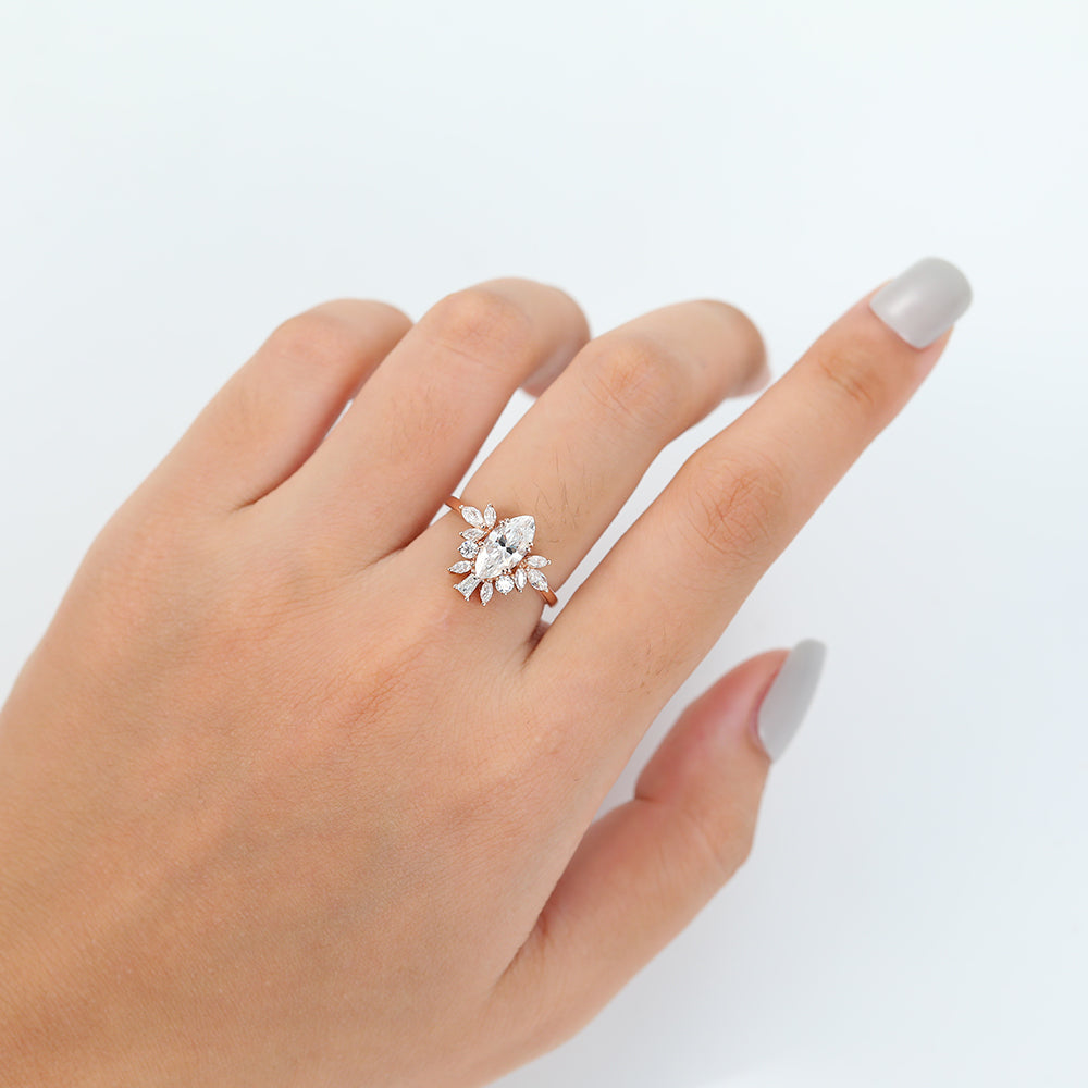 Bianca-0.9 Carats Marquise Moissanite Cluster Engagement Ring