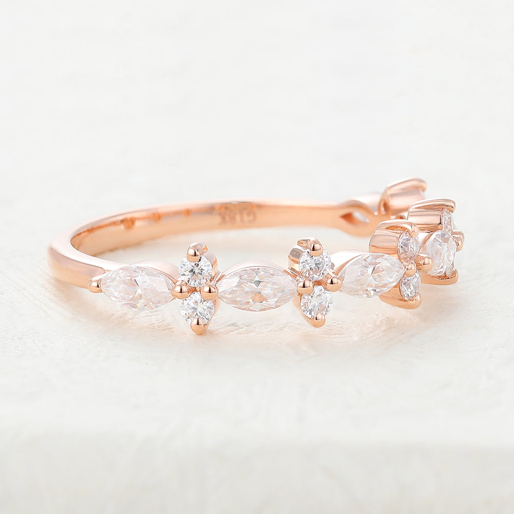 Hailey-0.62 TCW Marquise & Round Moissanite Cluster Wedding Band