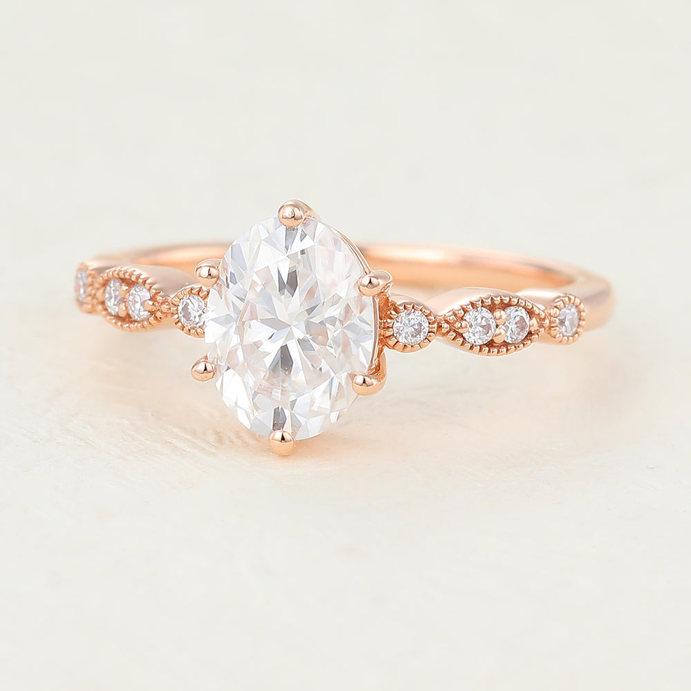 Angel-1.33 Carats Oval Moissanite Vingtage Engagement Ring