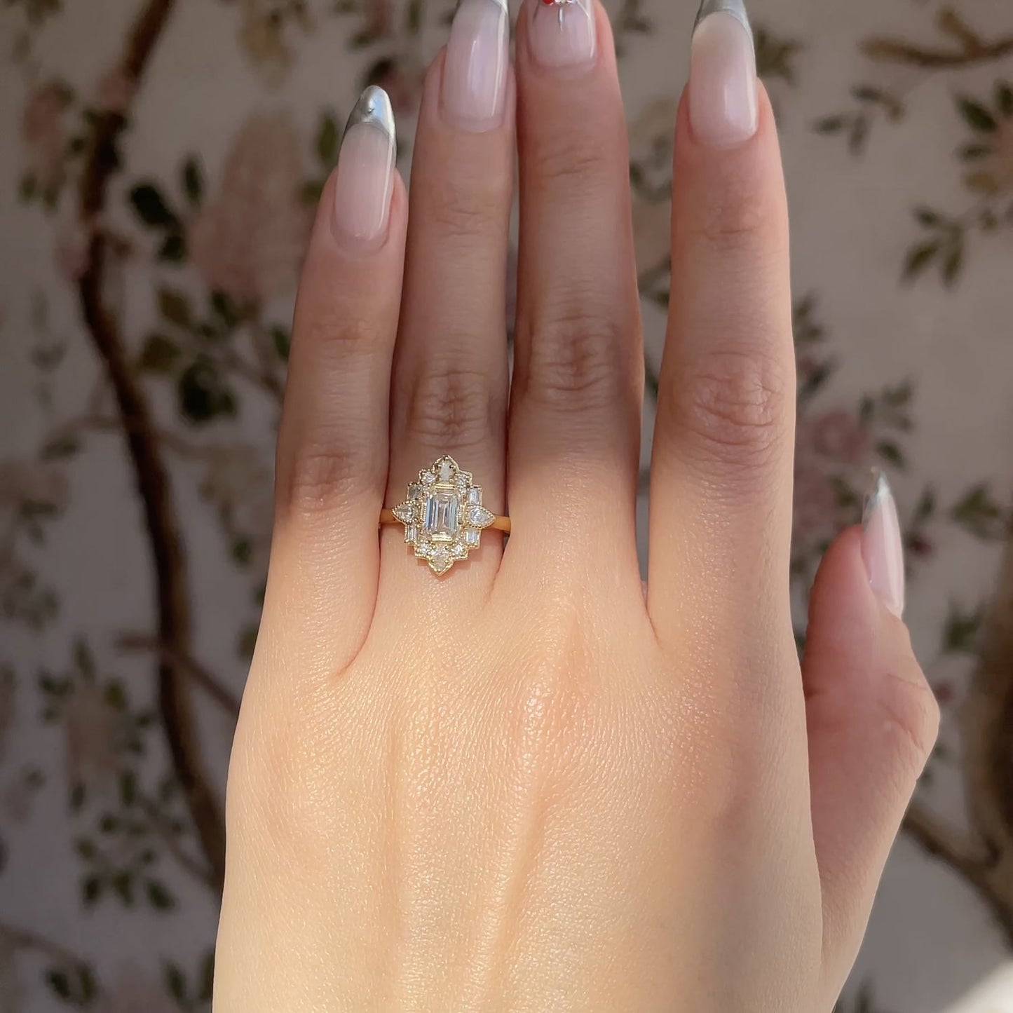 0.75 CT Emerald Shape Art Deco CVD Diamond Engagement Ring