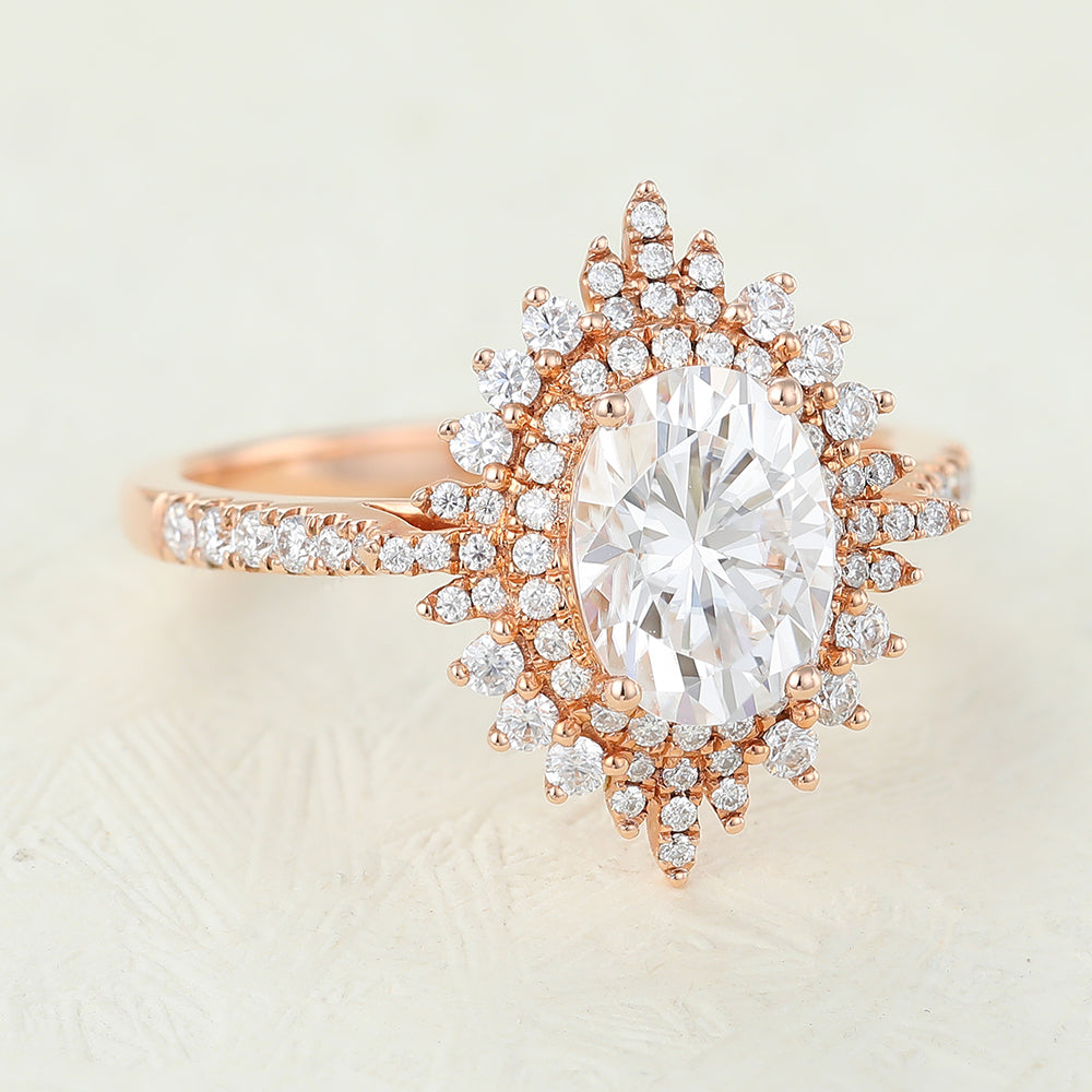 Annabelle-1.33 Carats Oval Moissanite Double Halo Engagement Ring
