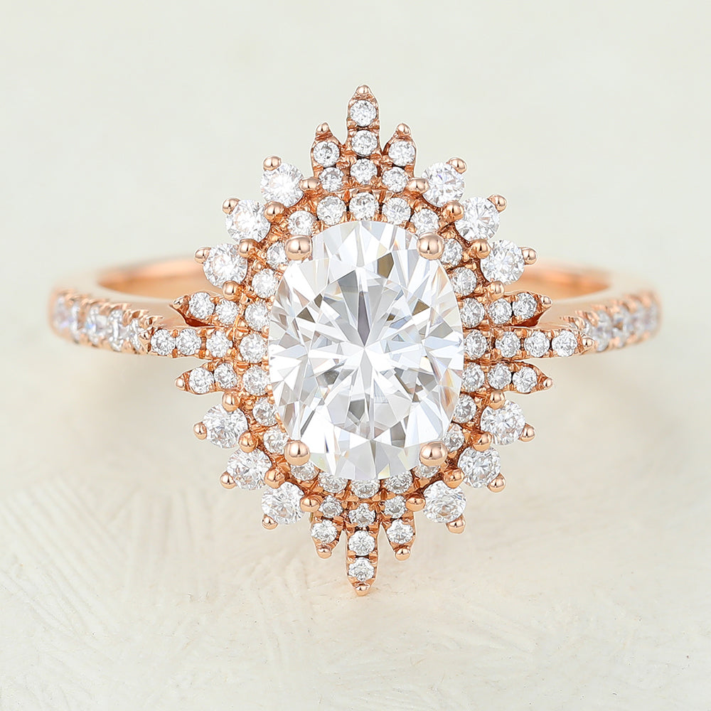 Annabelle-1.33 Carats Oval Moissanite Double Halo Engagement Ring