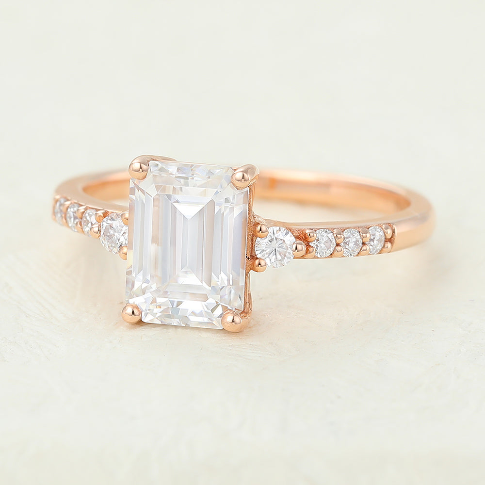 Kendra-1.60 Carats Emerald Moissanite Pave Engagement Ring