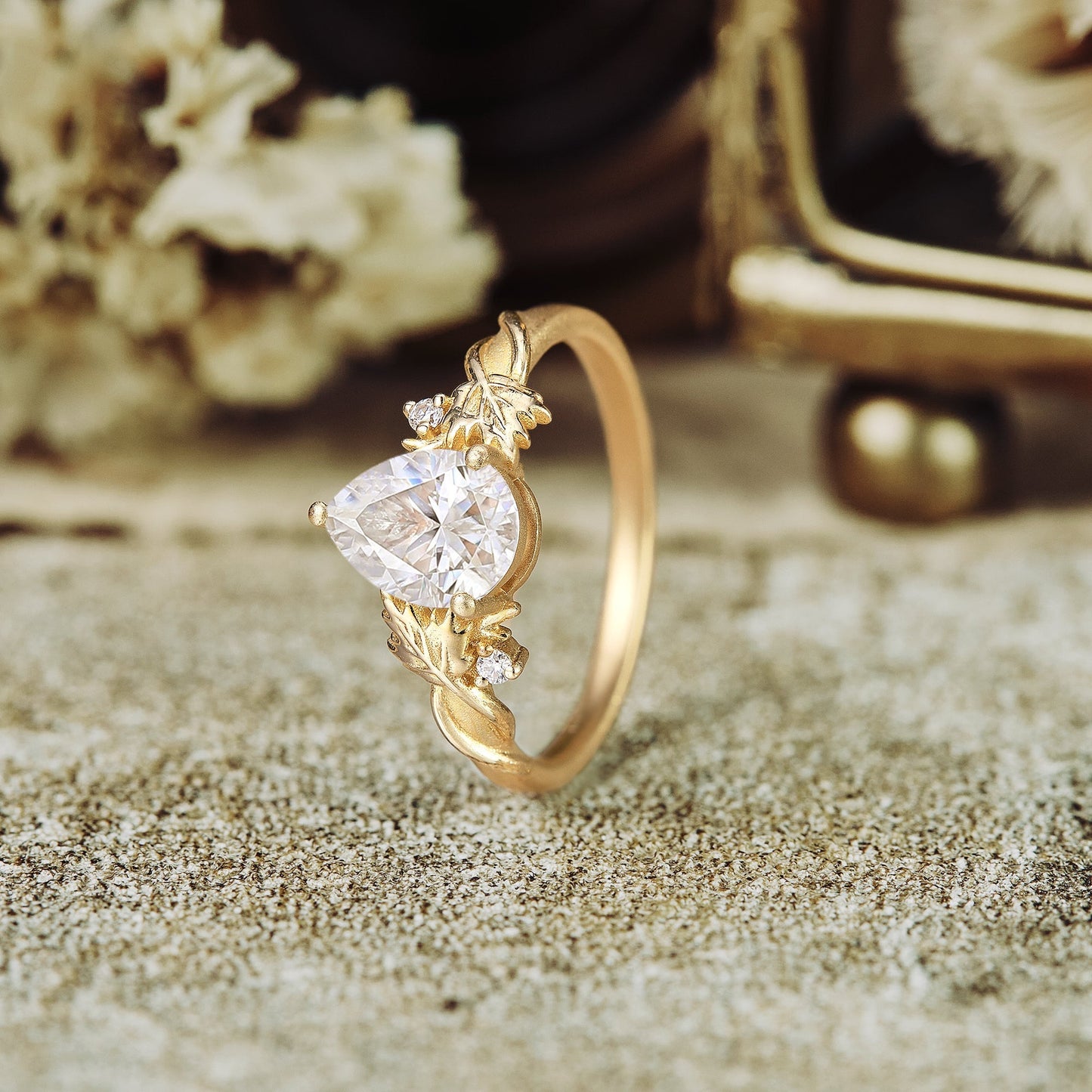 1.25 CT Carat Moissanite Diamond Pear Shape Vintage Engagement Ring
