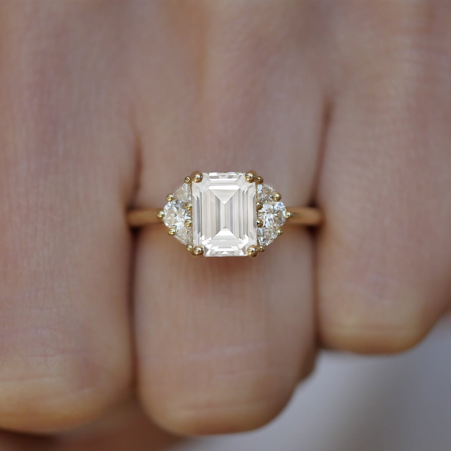 1.0 CT Emerald Shape CVD Diamond Cluster Setting Engagement Ring