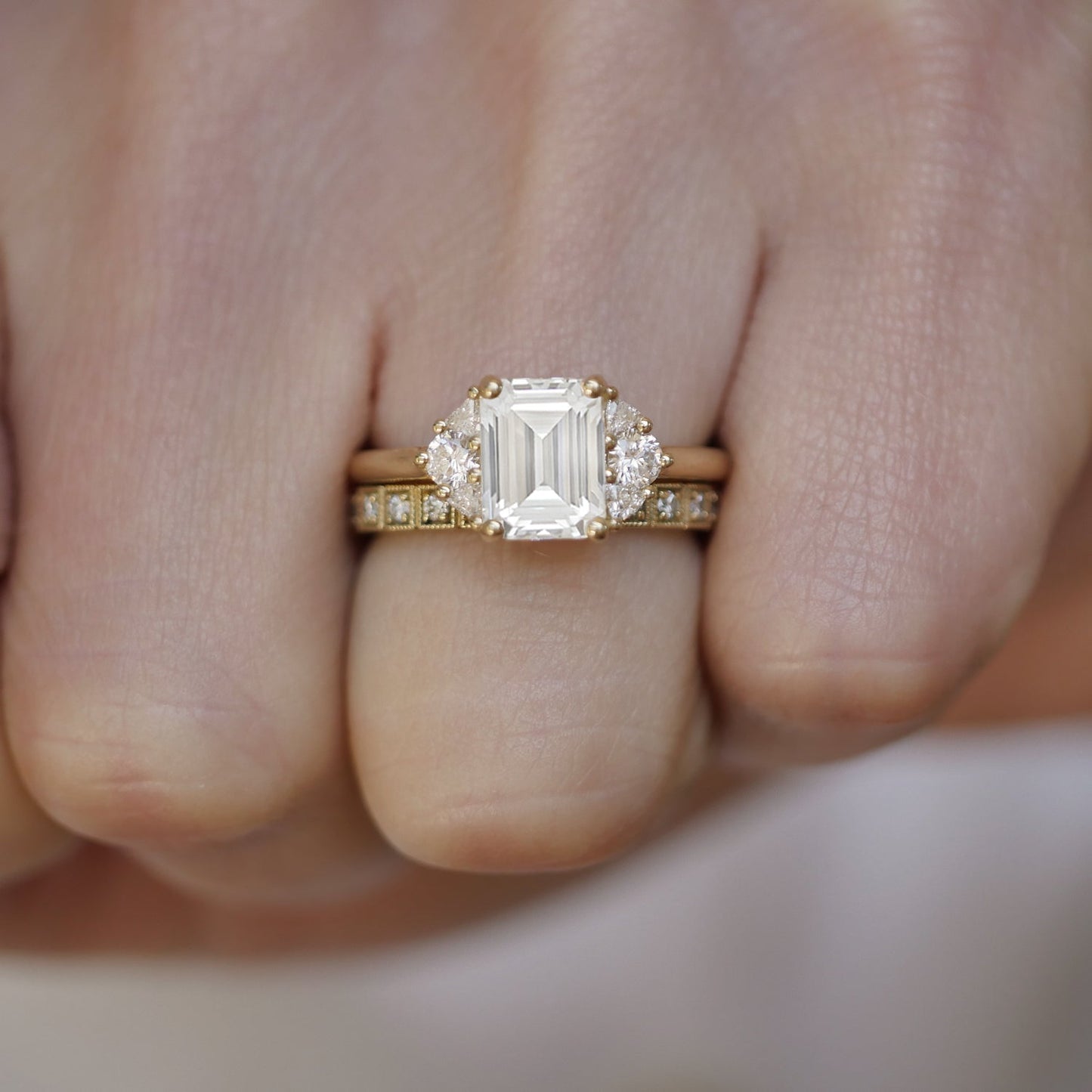 1.0 CT Emerald Shape CVD Diamond Cluster Setting Engagement Ring