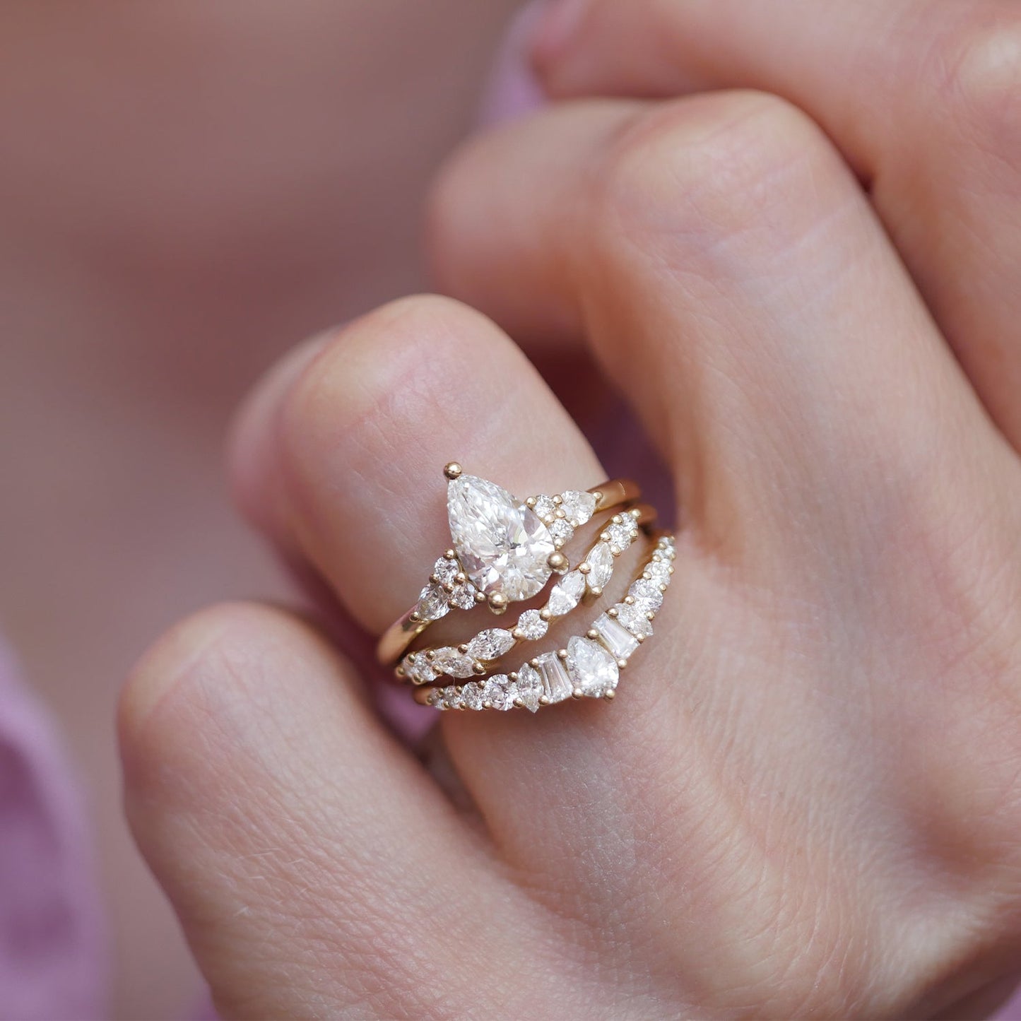 1.0 CT Pear Shape CVD Diamond Cluster Setting Engagement Ring