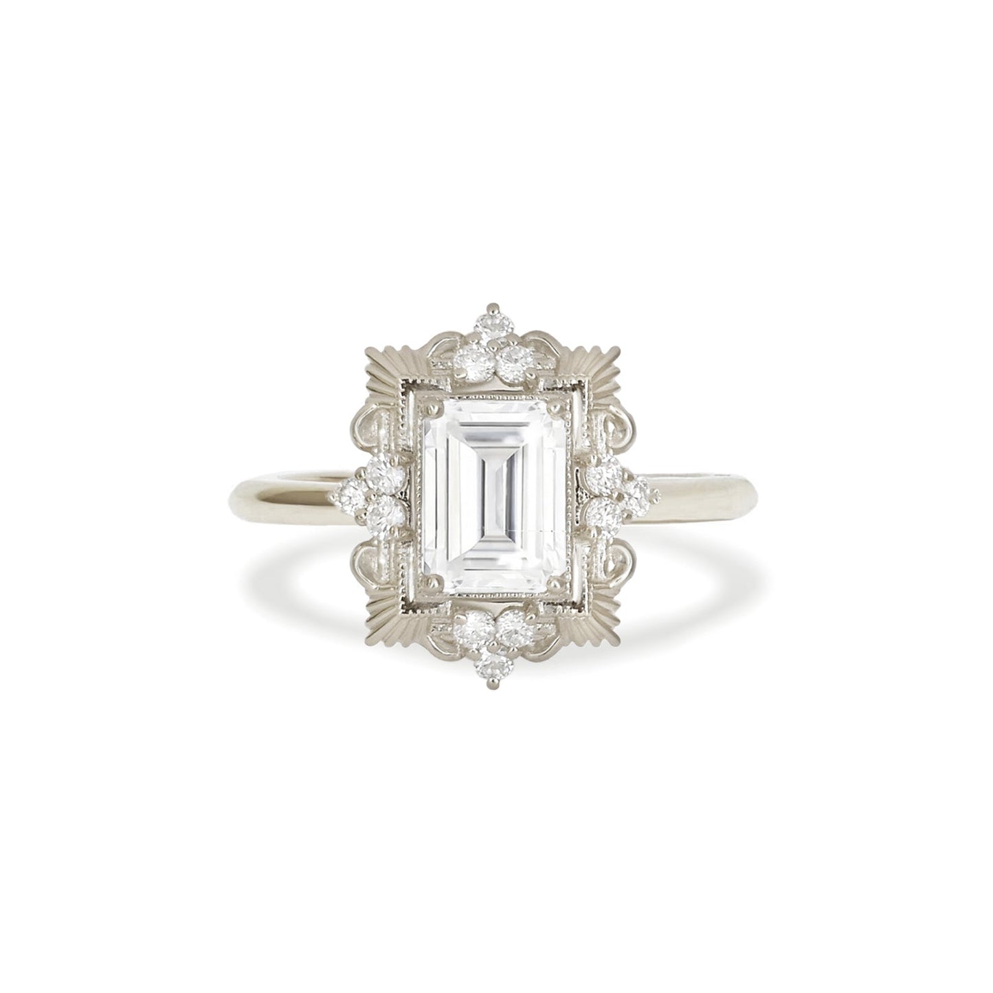 1.50 CT Emerald Shape CVD Diamond Art Deco Setting Engagement Ring