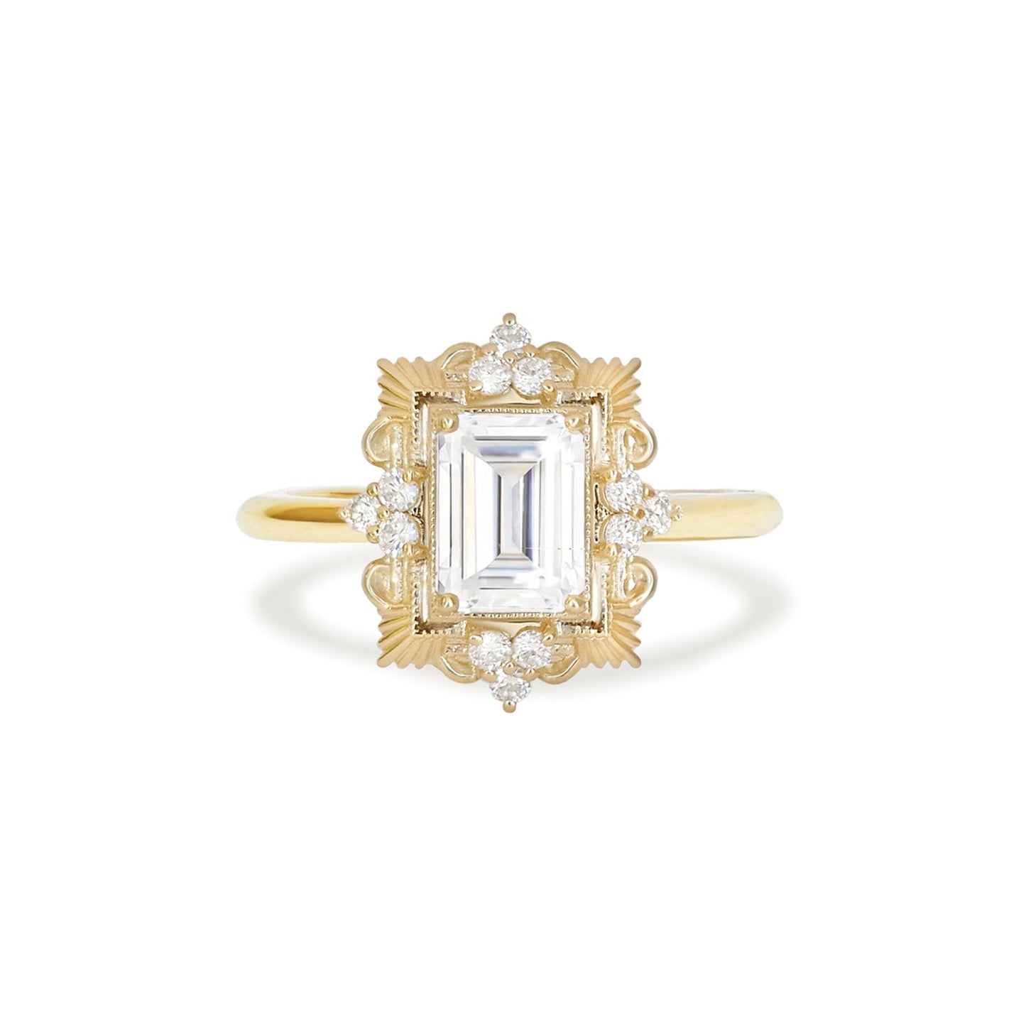 1.50 CT Emerald Shape CVD Diamond Art Deco Setting Engagement Ring