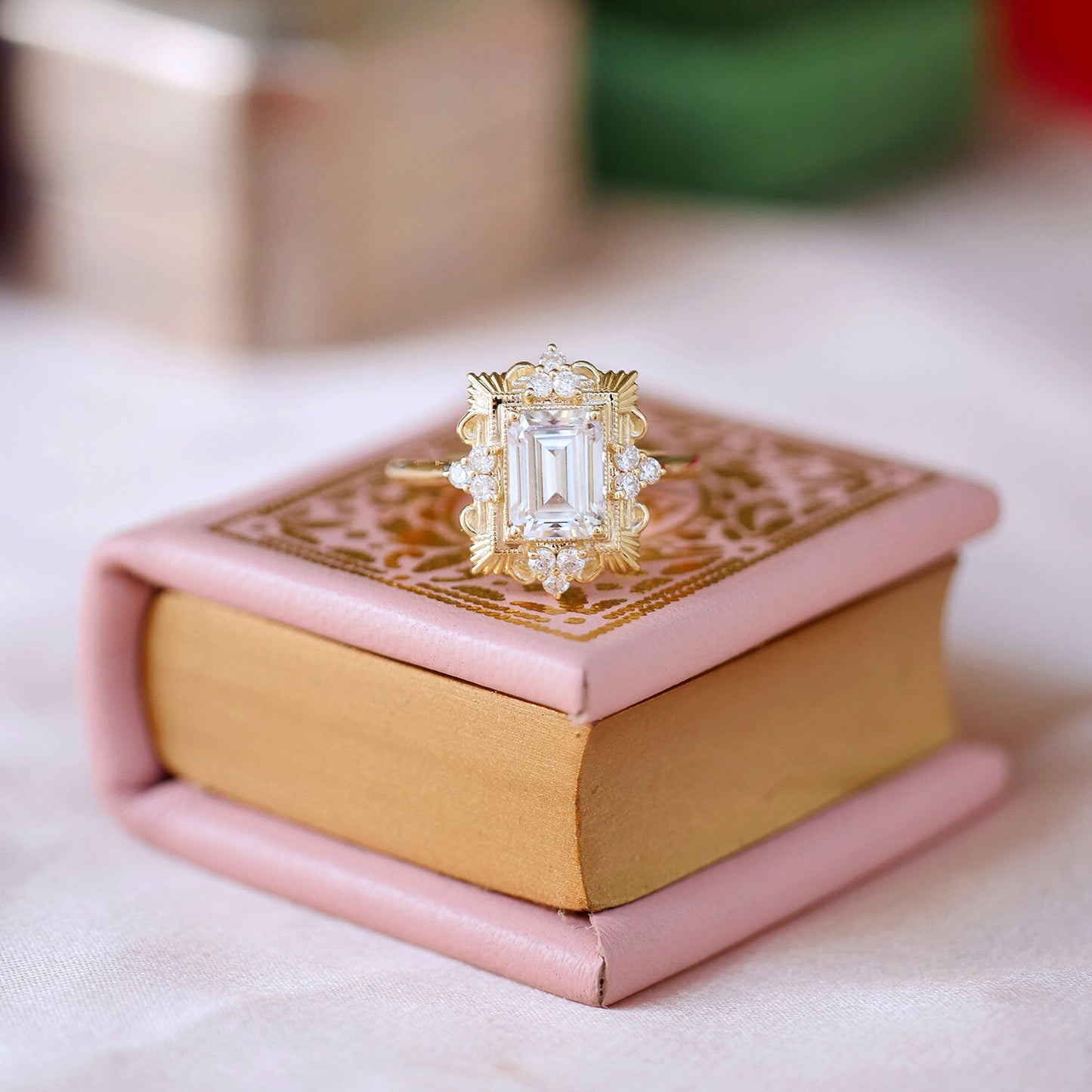 1.50 CT Emerald Shape CVD Diamond Art Deco Setting Engagement Ring
