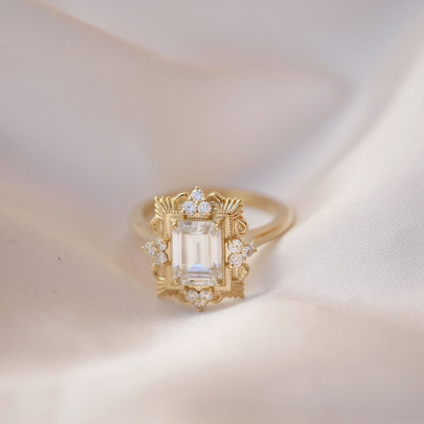 1.50 CT Emerald Shape CVD Diamond Art Deco Setting Engagement Ring