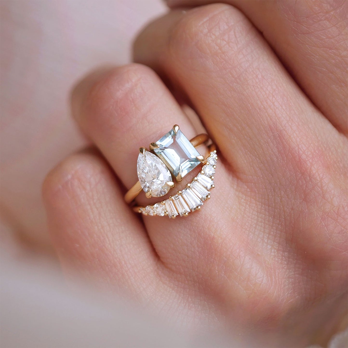 0.73 TCW Baguette & Round Lab Grown Curved setting Wedding Band