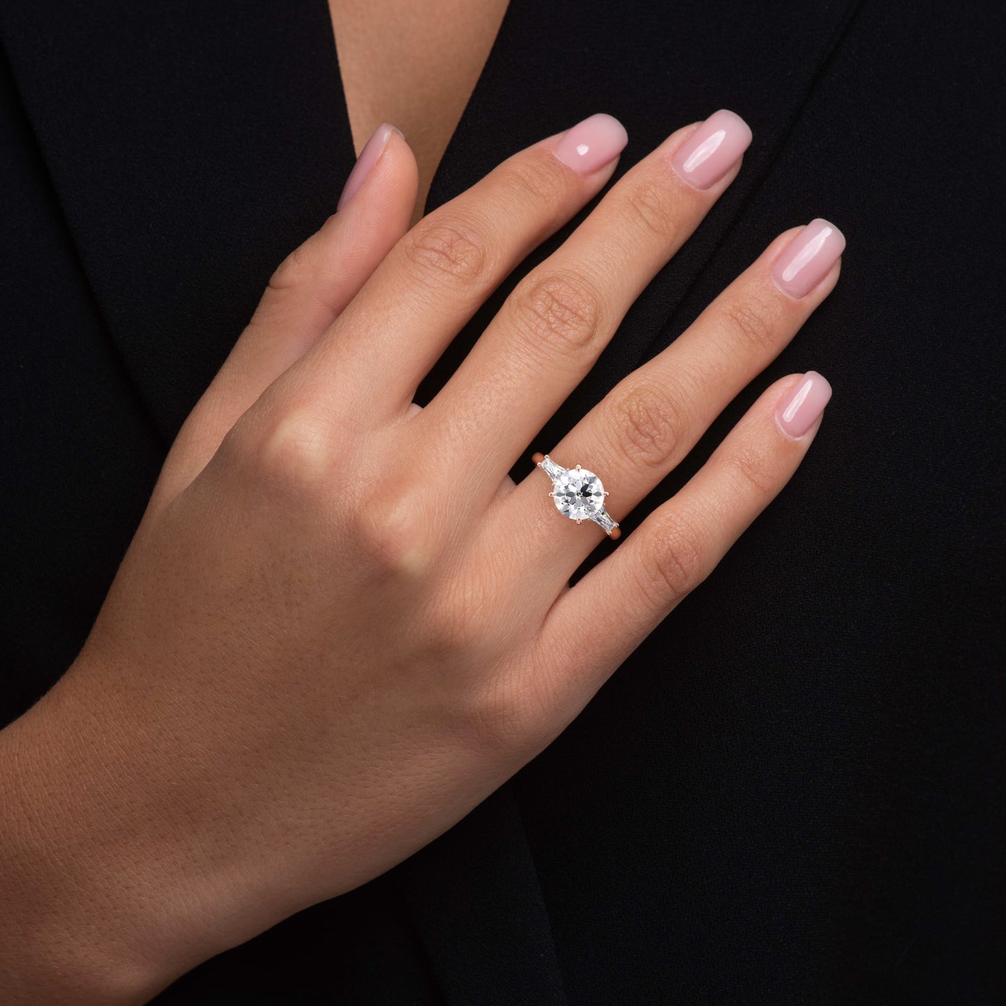Sophia-1.70 Carats Round Moissanite Three Stone Engagement Ring