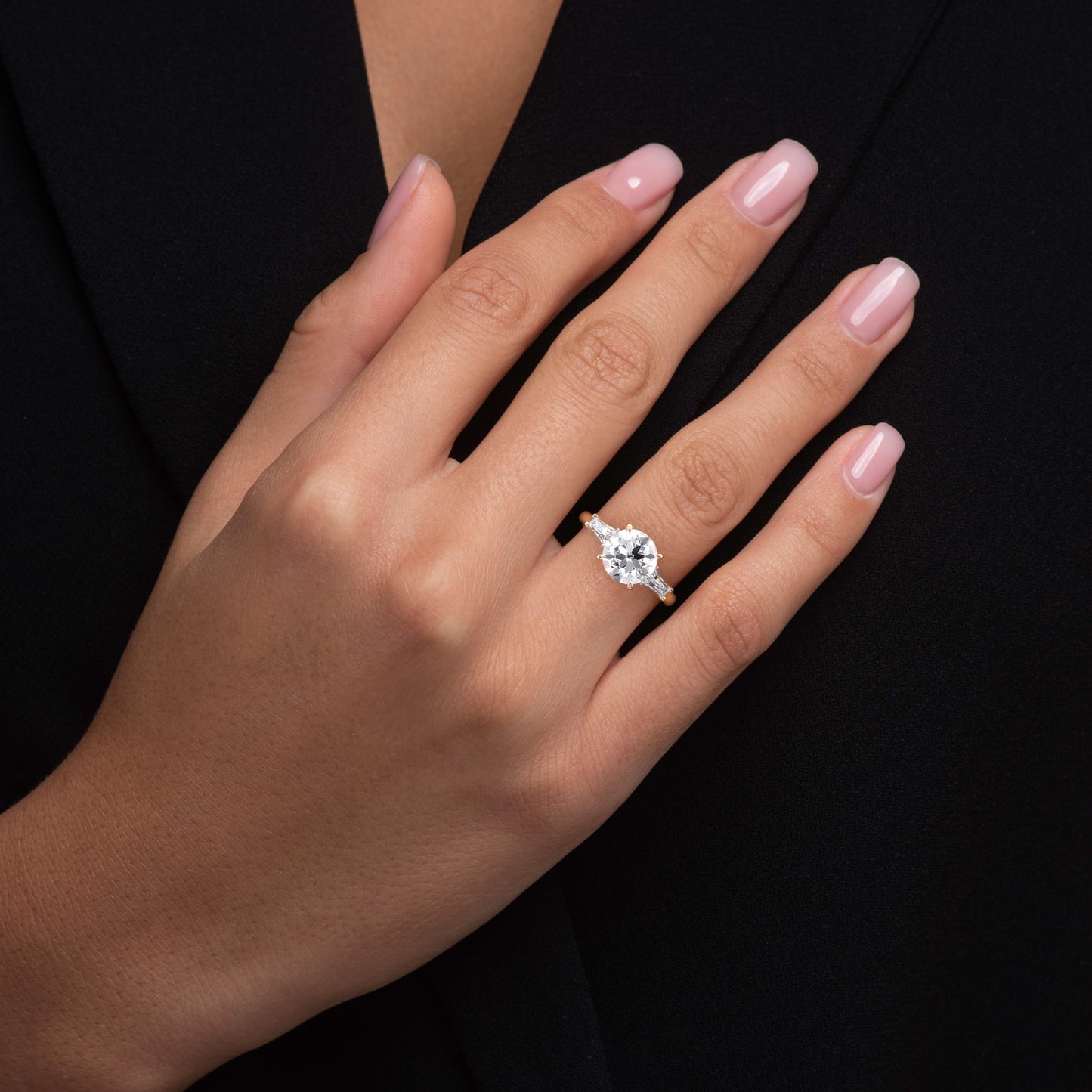 Sophia-1.70 Carats Round Moissanite Three Stone Engagement Ring