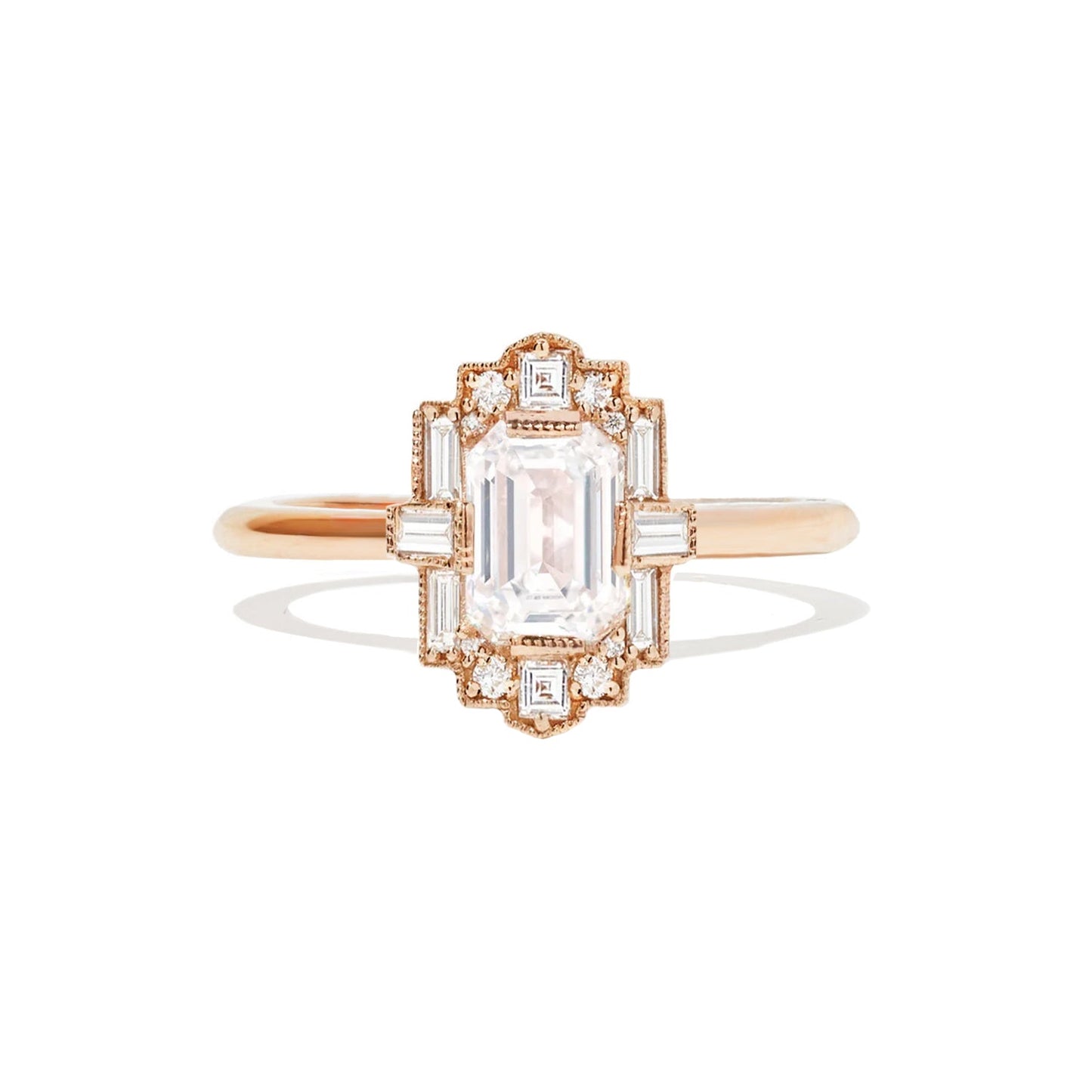 0.80 CT Emerald Shape Art Deco CVD Diamond Engagement Ring