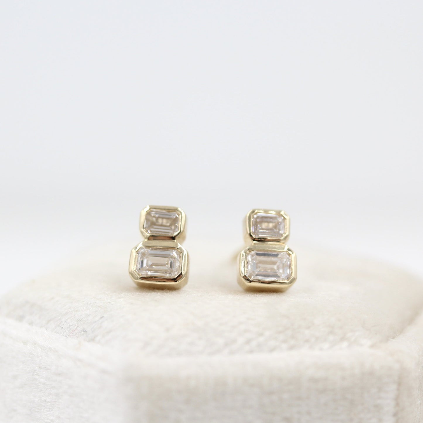 Ariana- 1.0 CT Emerald Moissanite Bezel Stud Earrings