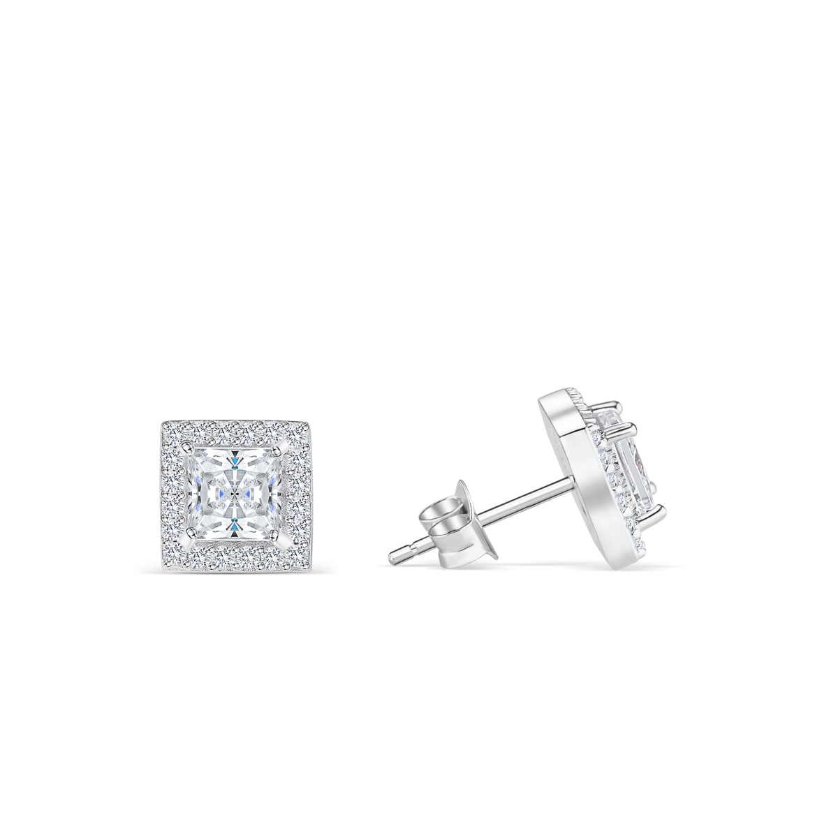 Lily- 1.0 CT Princess Moissanite Halo Stud Earrings