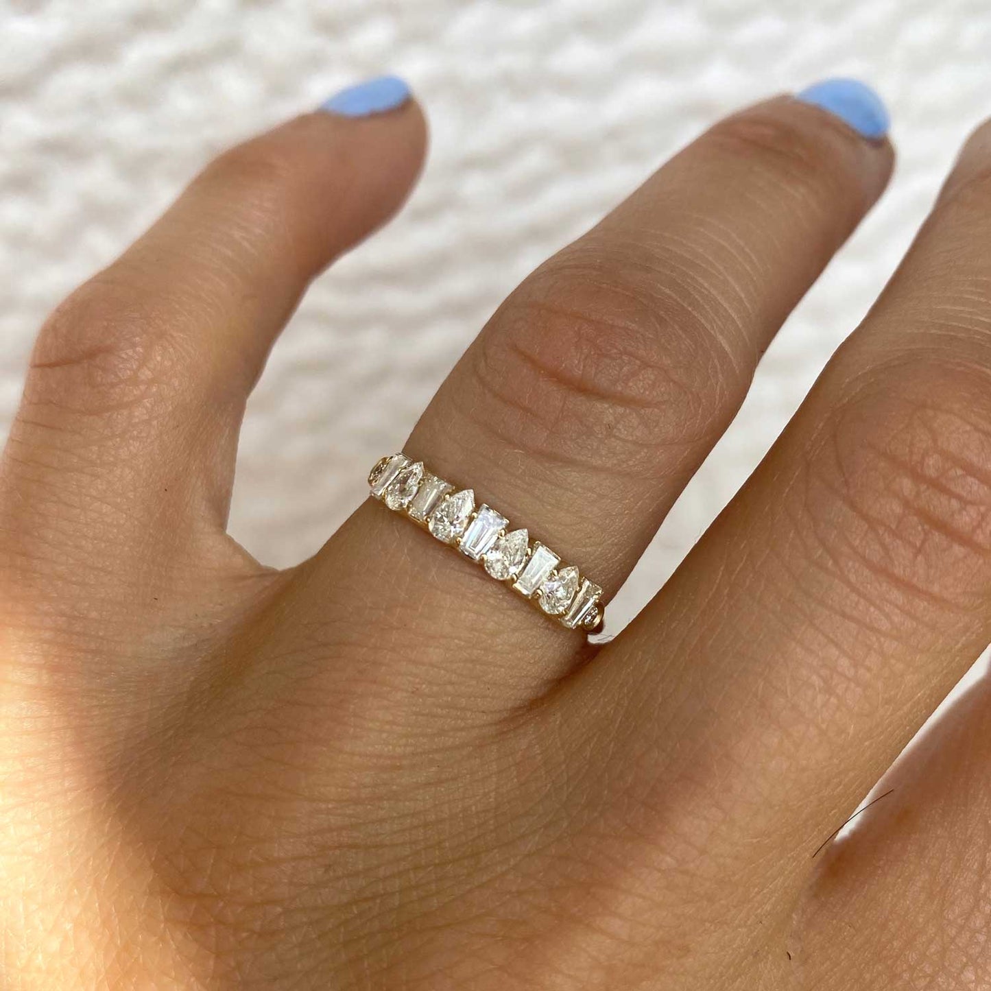 0.74 TCW Baguette & Pear Cluster Wedding Band