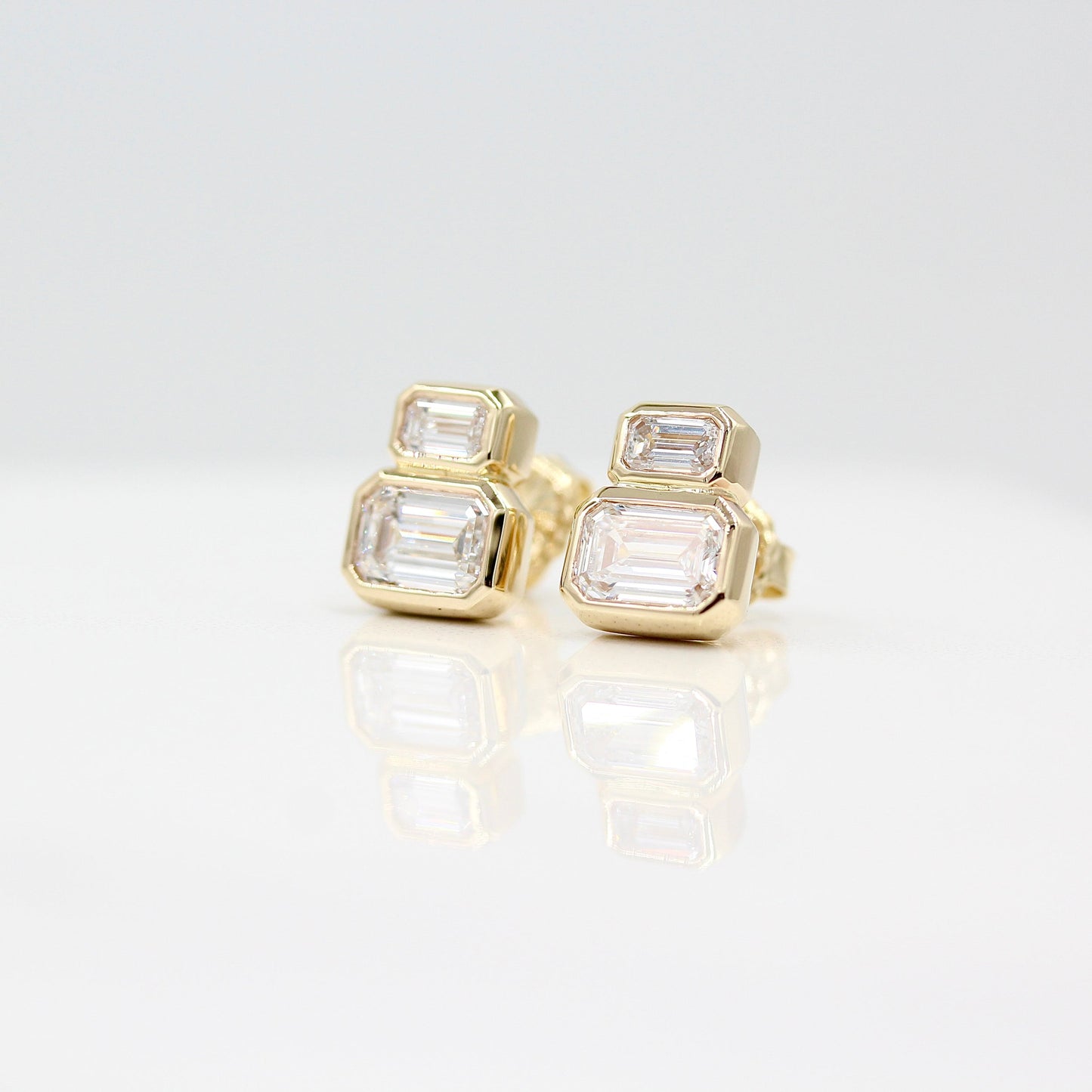 Ariana- 1.0 CT Emerald Moissanite Bezel Stud Earrings