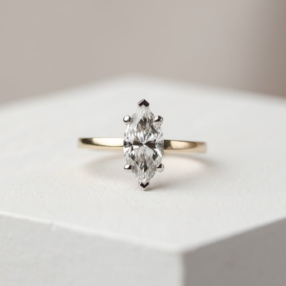 Naomi-1.0 Carats Marquise Moissanite Hidden Halo Engagement Ring