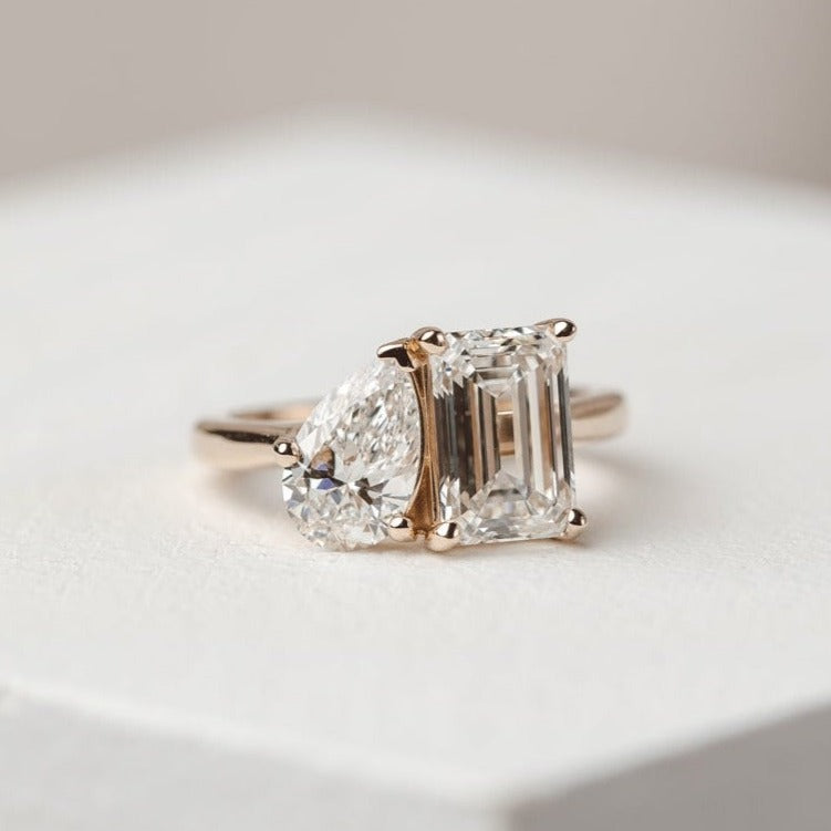 Cassidy-3.0 Carats Emerald & Pear Moissanite Two Stone Engagement Ring