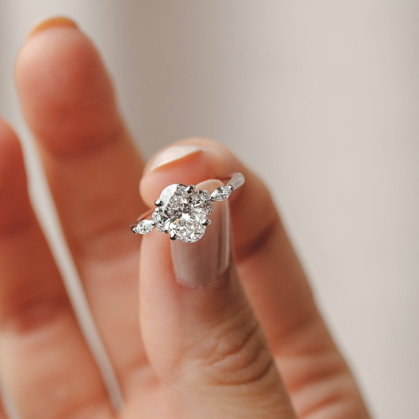 Chelsea-1.0 Carats Oval Moissanite Cluster Engagement Ring