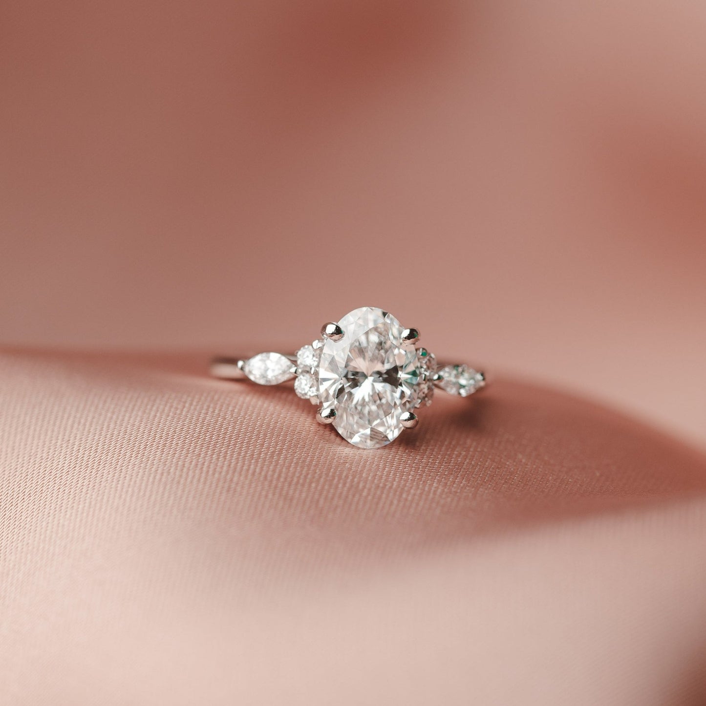 Chelsea-1.0 Carats Oval Moissanite Cluster Engagement Ring