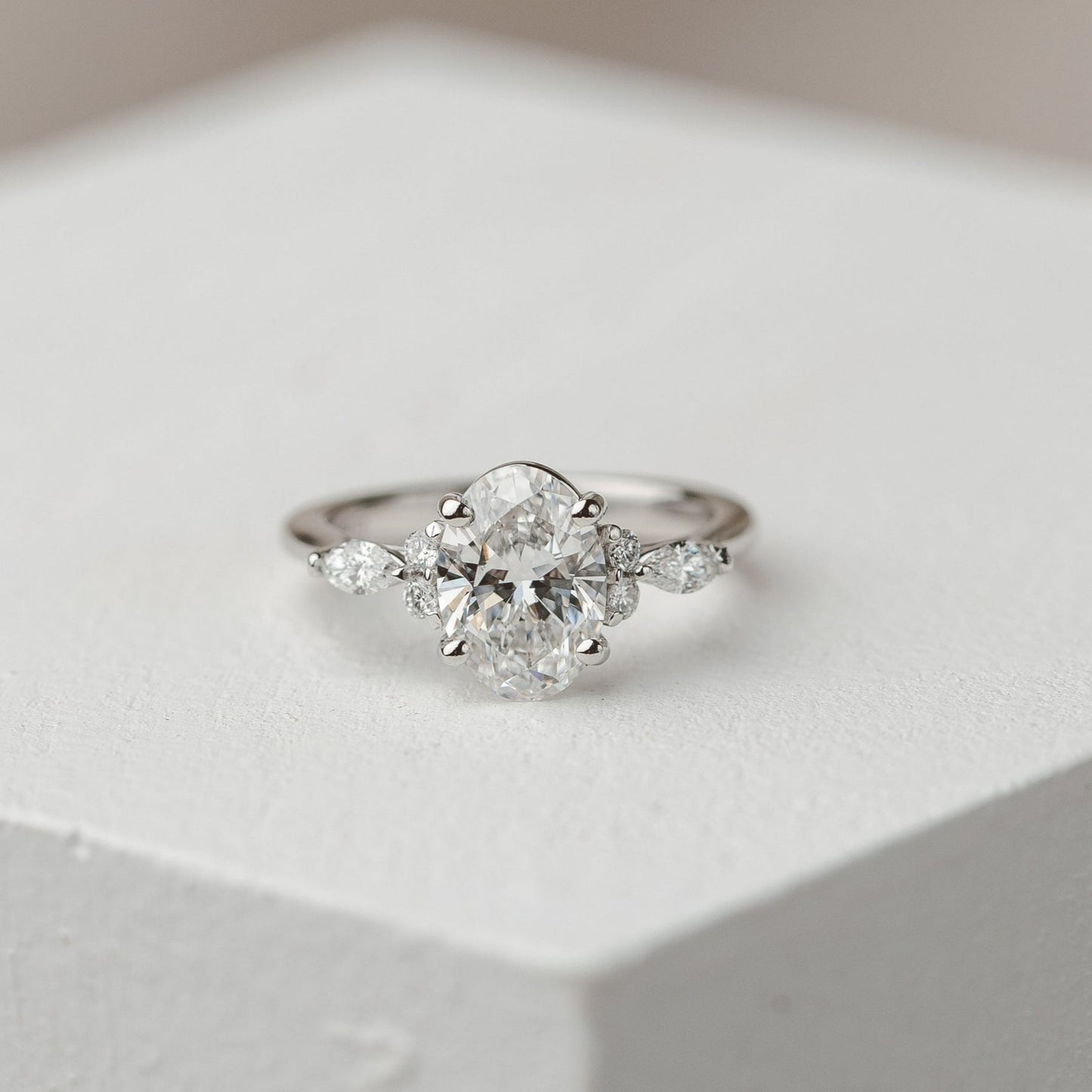 Chelsea-1.0 Carats Oval Moissanite Cluster Engagement Ring