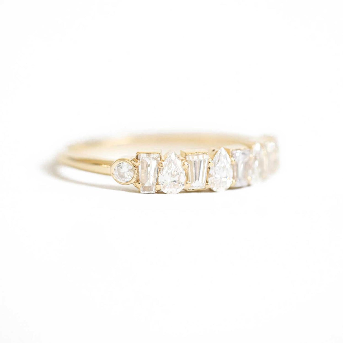 0.74 TCW Baguette & Pear Cluster Wedding Band
