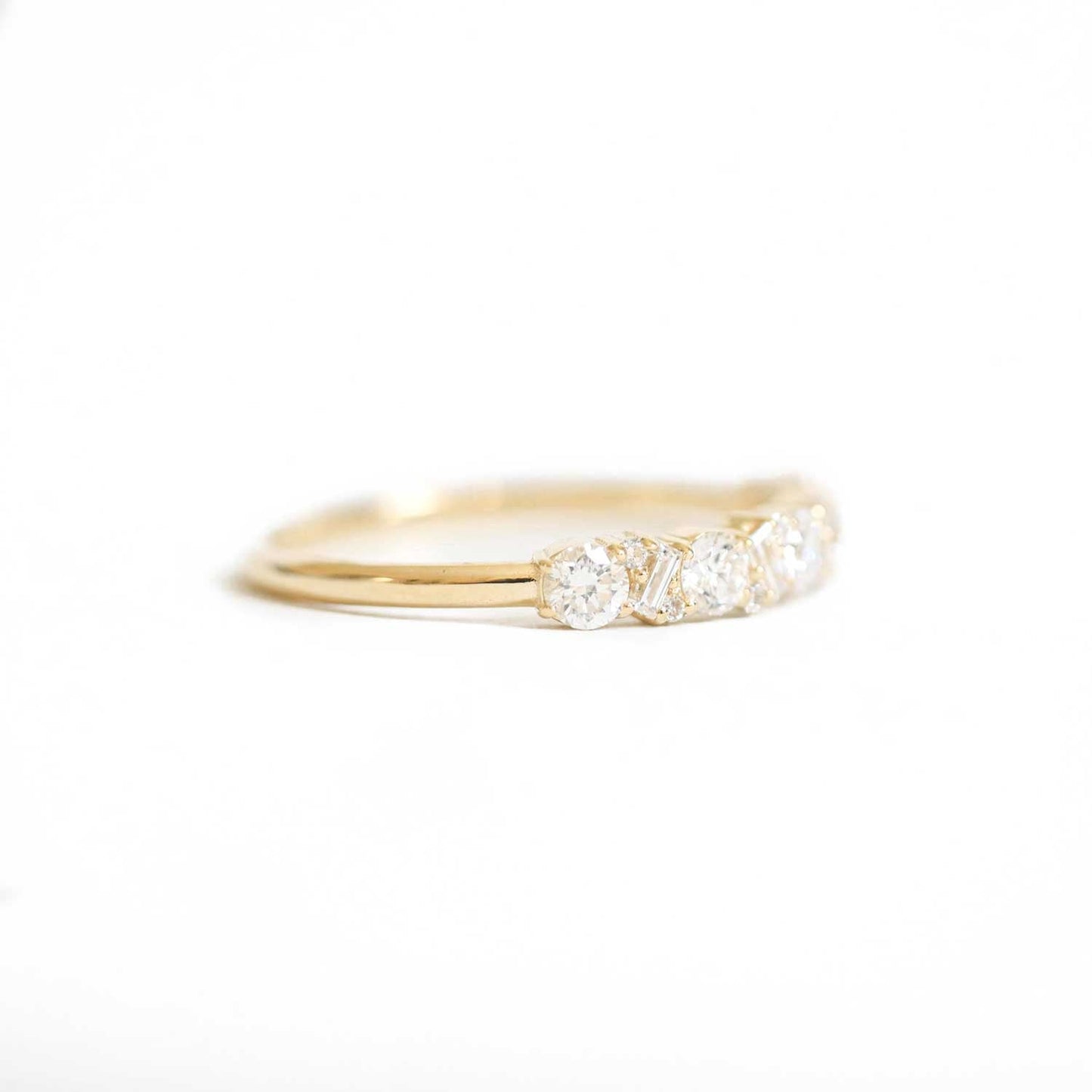 0.55 TCW Round and Baguette Cluster Wedding Band