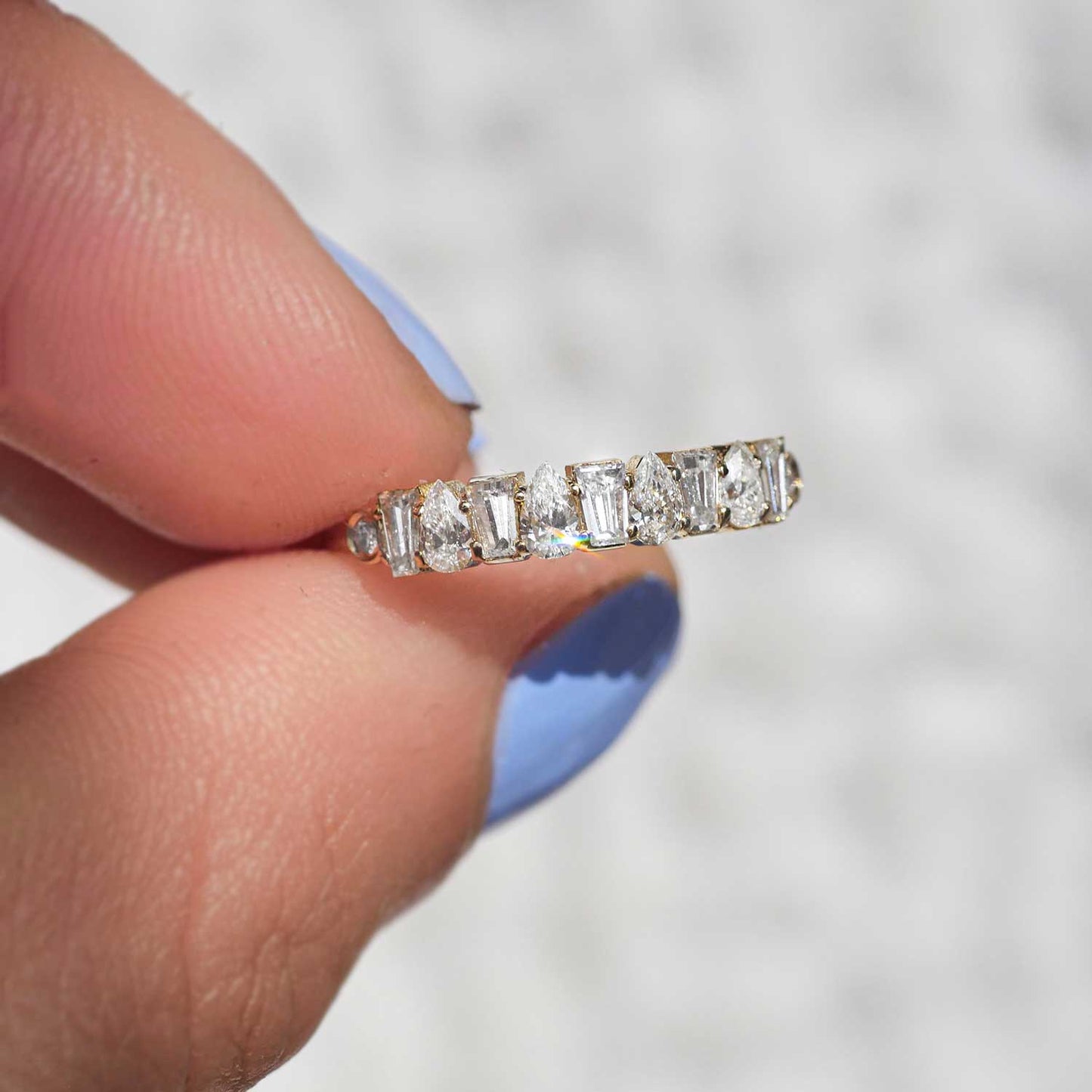 0.74 TCW Baguette & Pear Cluster Wedding Band