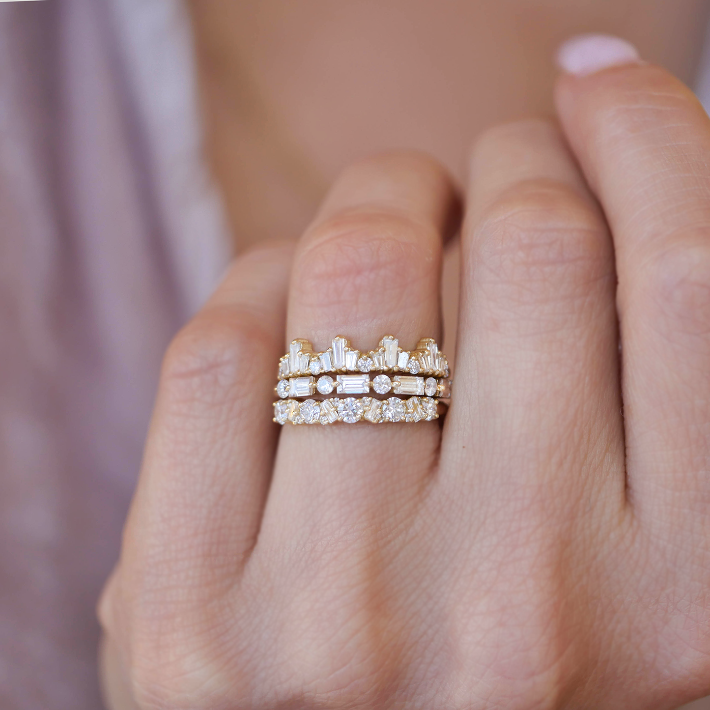 0.53 TCW Baguette and Round Cluster Eternity Wedding Band